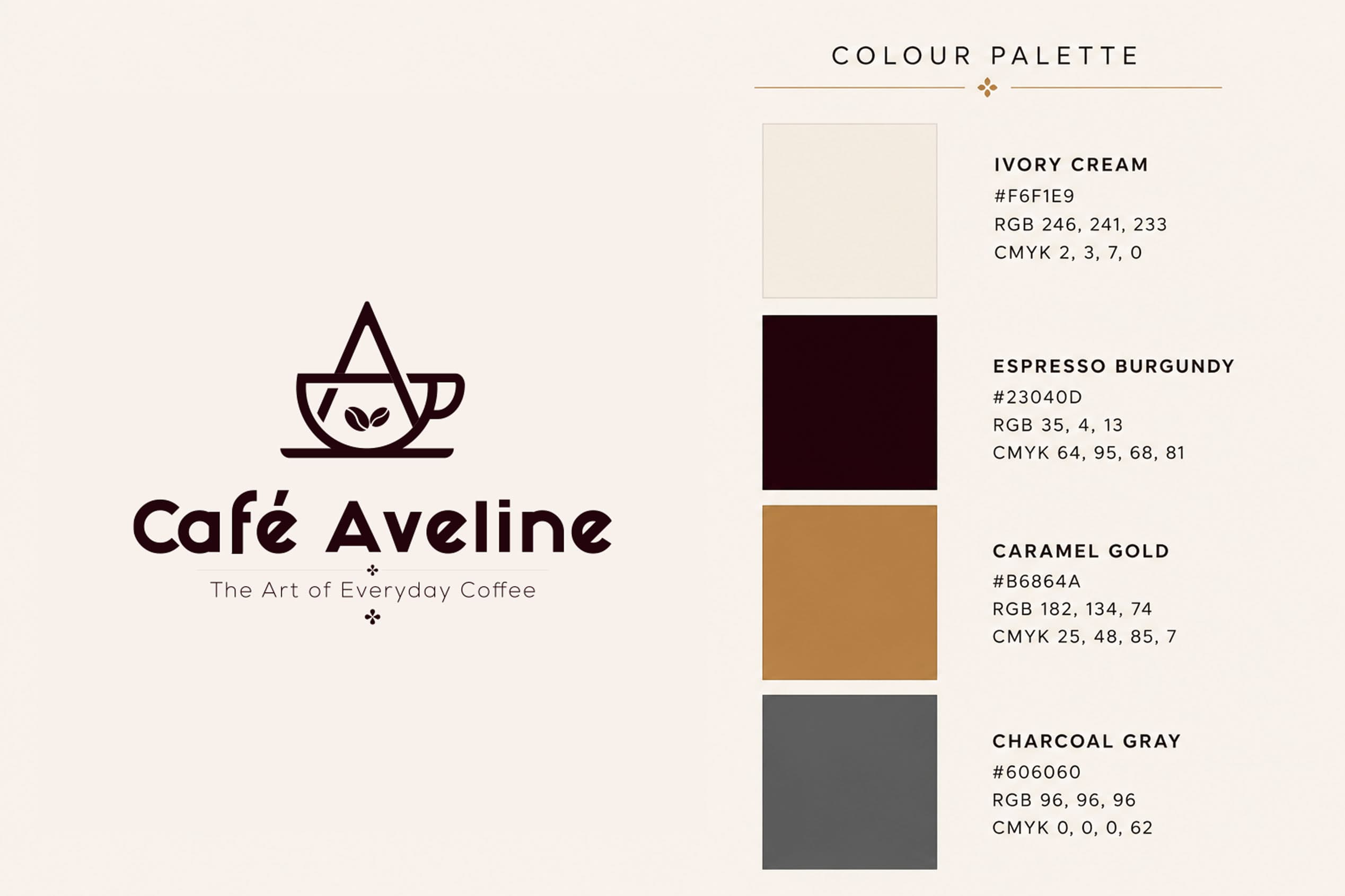 Café Aveline colour palette and logo system